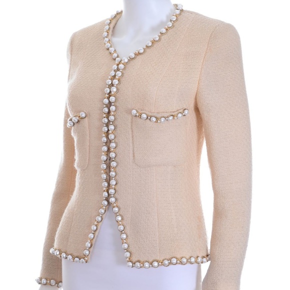 CHANEL ICONIC Ivory Pearl Trim Tweed Lesage Jacket - Picture 4 of 8